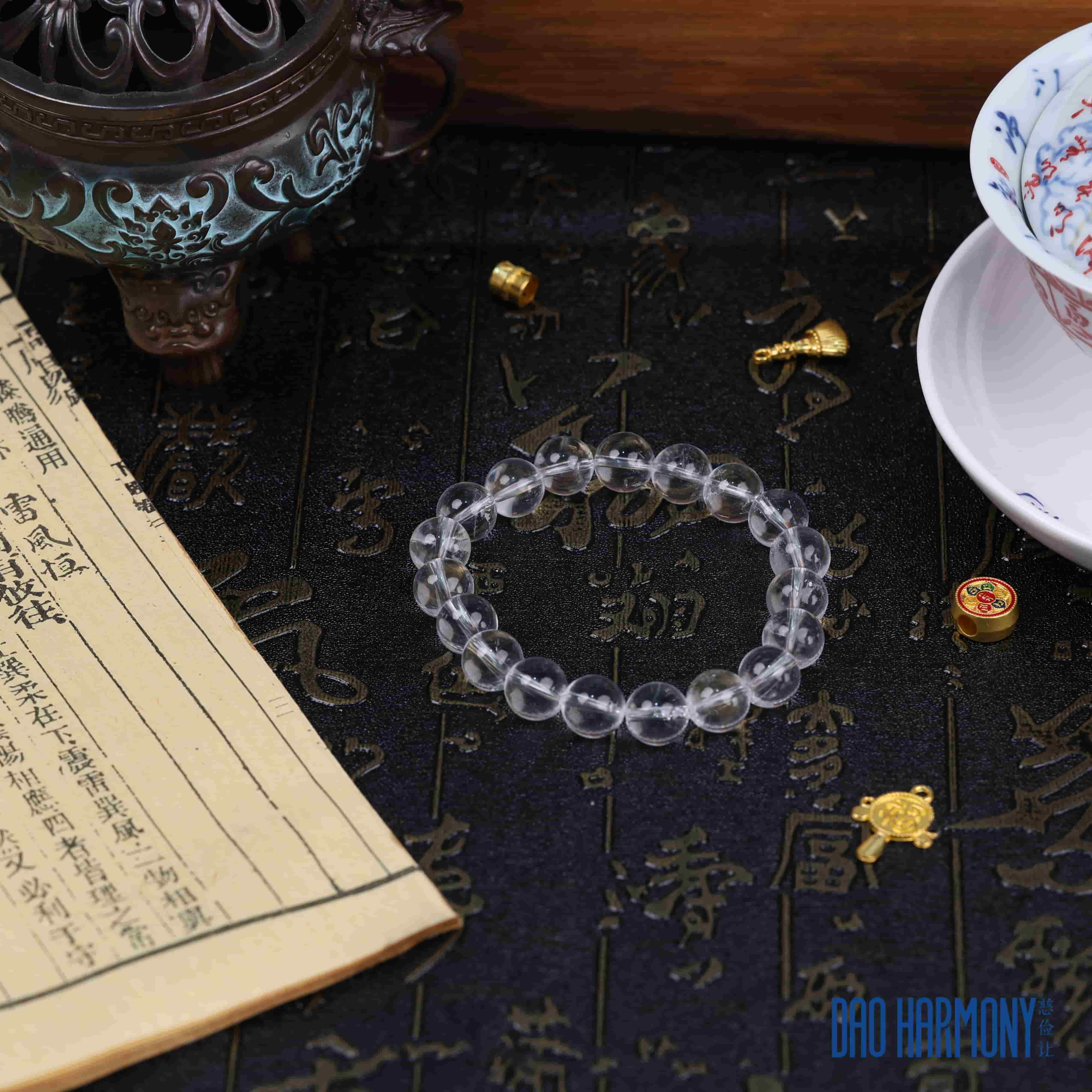 Natural white crystal bracelet five elements gold