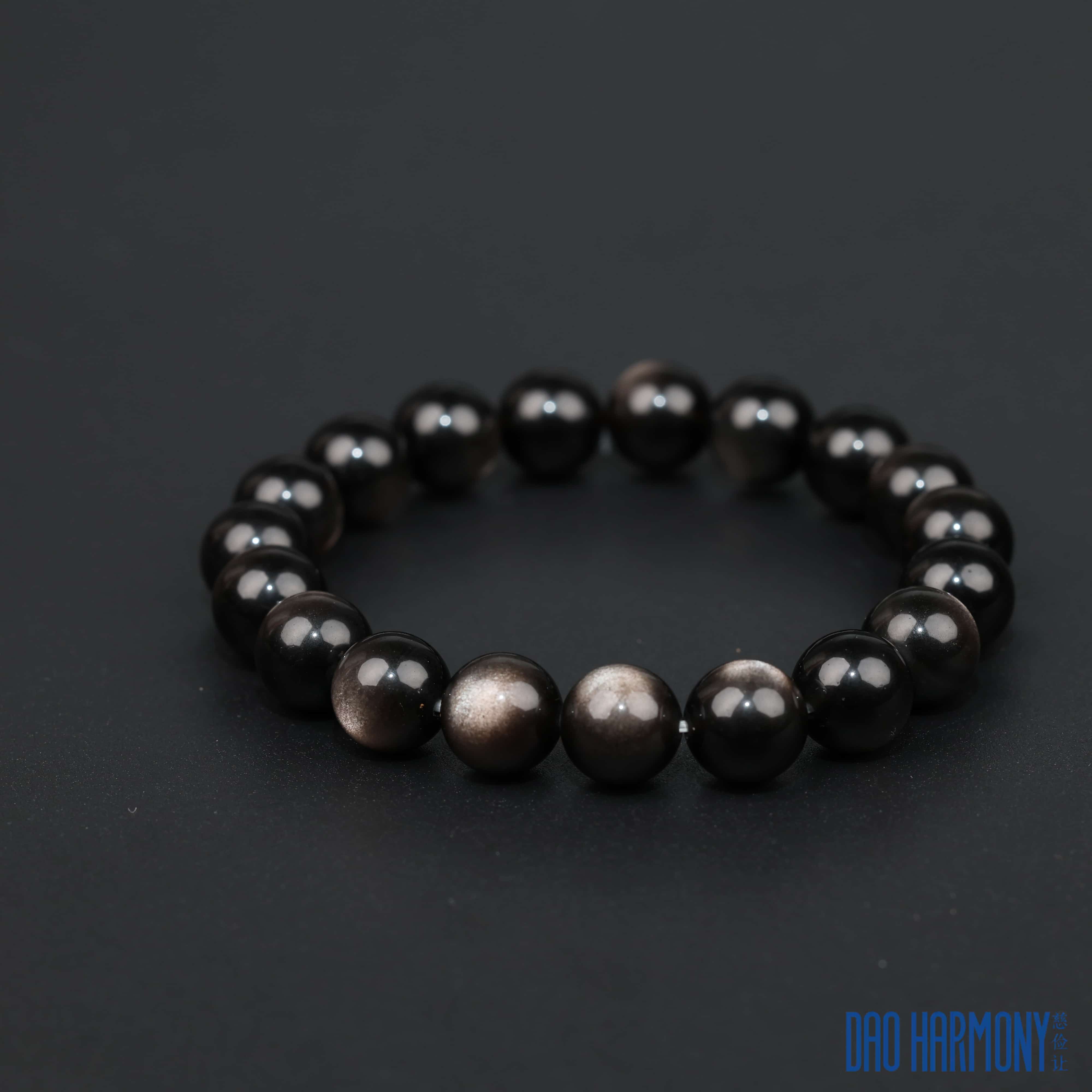 Taoist Silver Obsidian with Cinnabar Bracelet