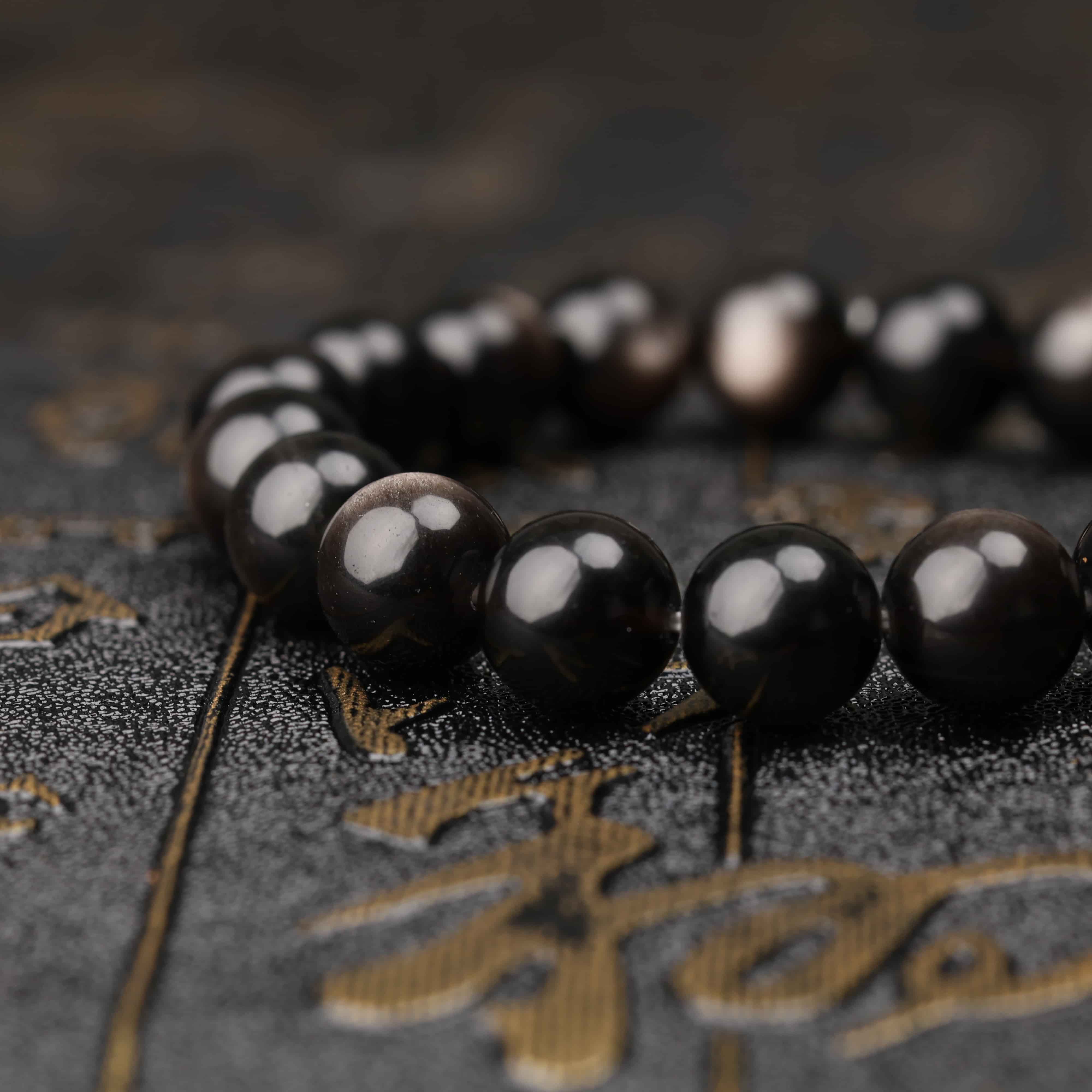 Taoist Silver Obsidian with Cinnabar Bracelet