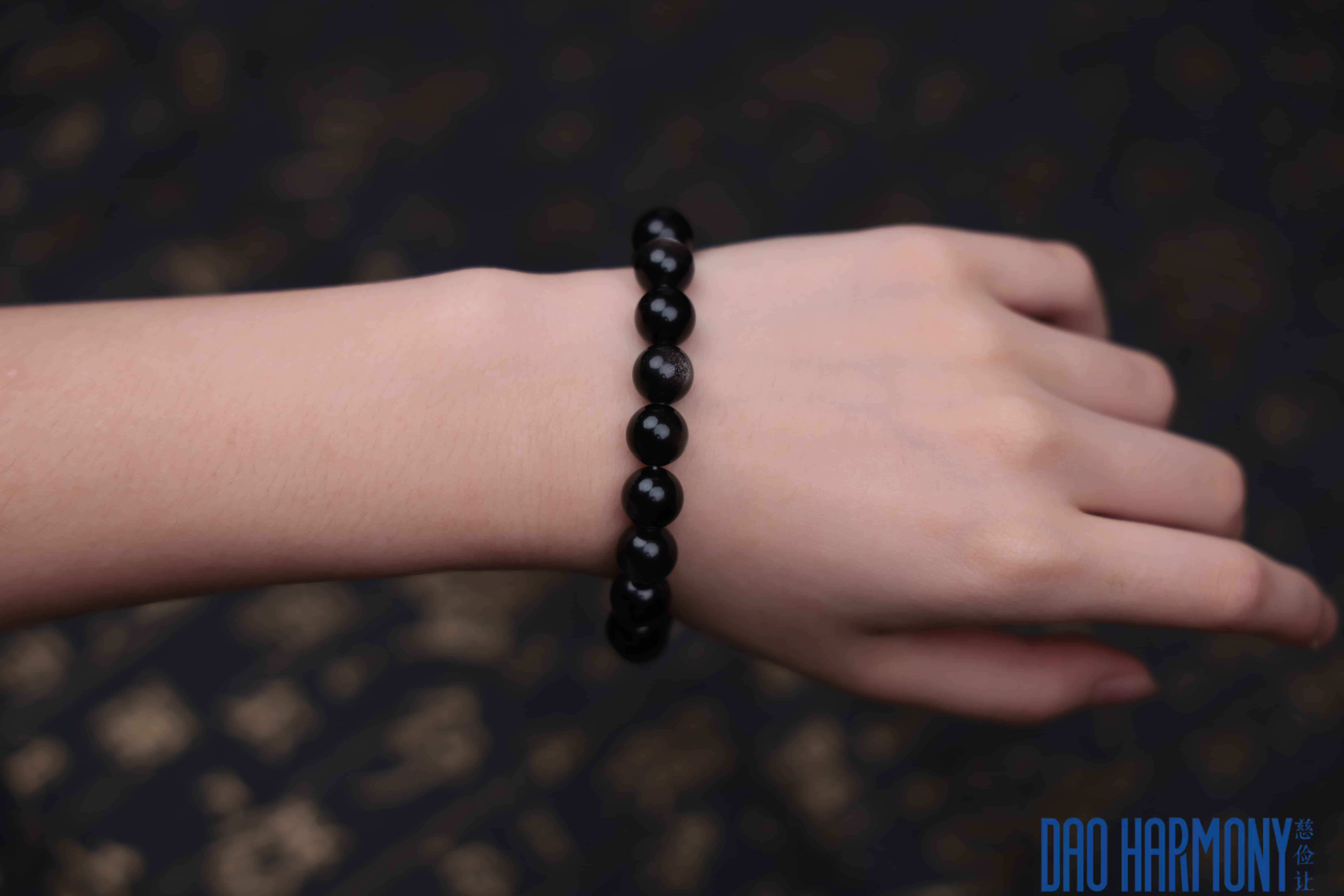 Taoist Silver Obsidian with Cinnabar Bracelet