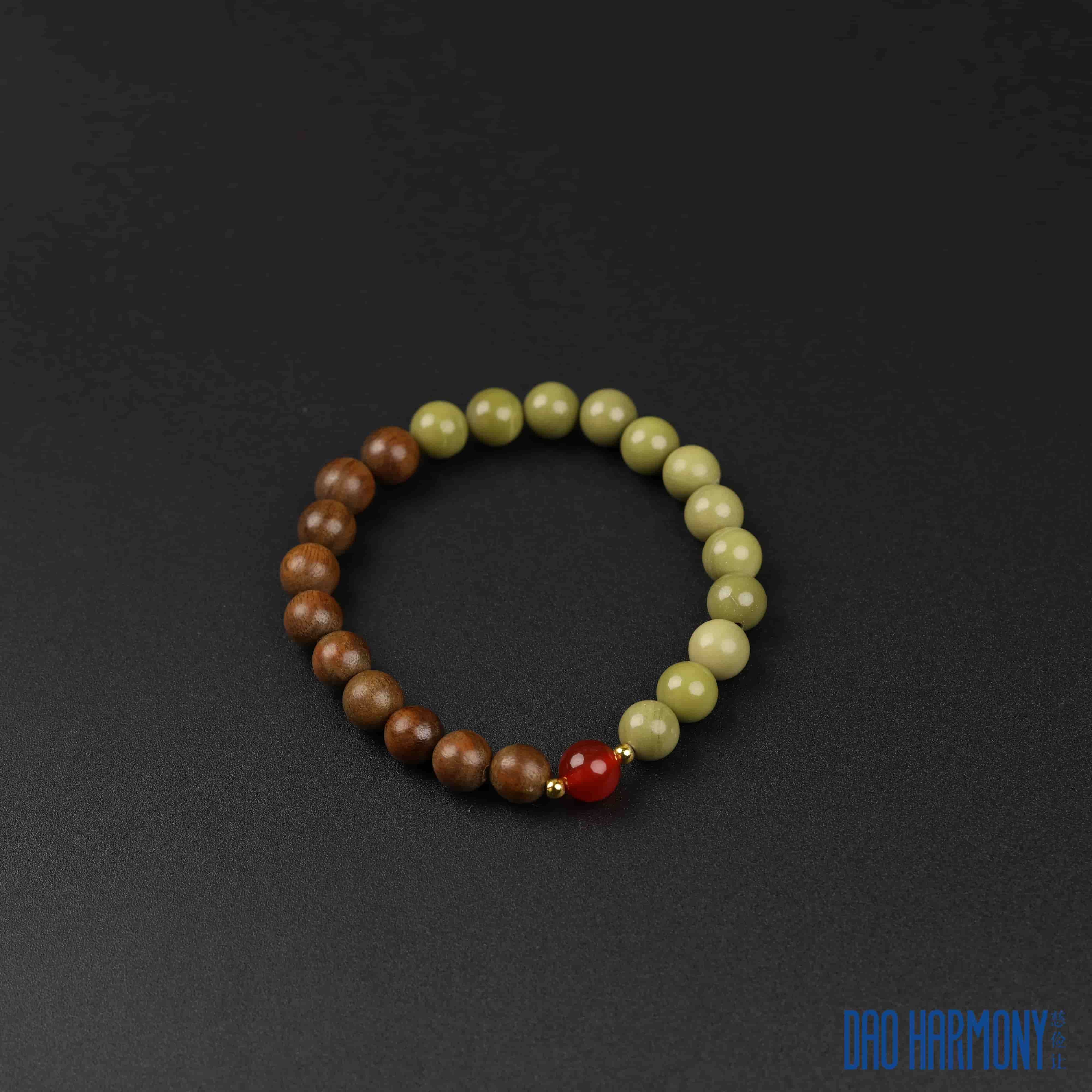 Green Sandalwood and Alashan Stone Bracelet