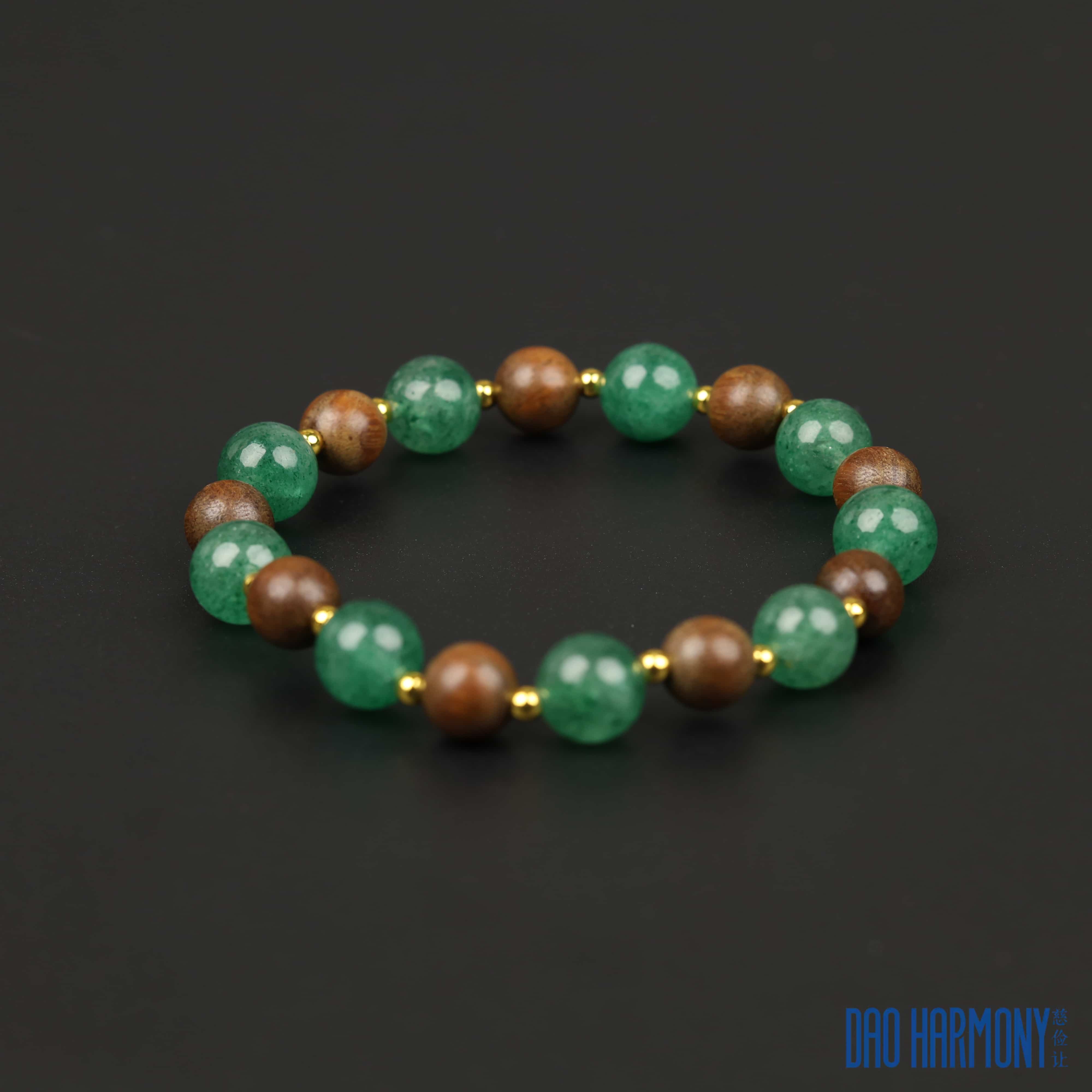 Sandalwood and Green Strawberry Quartz Bracelet