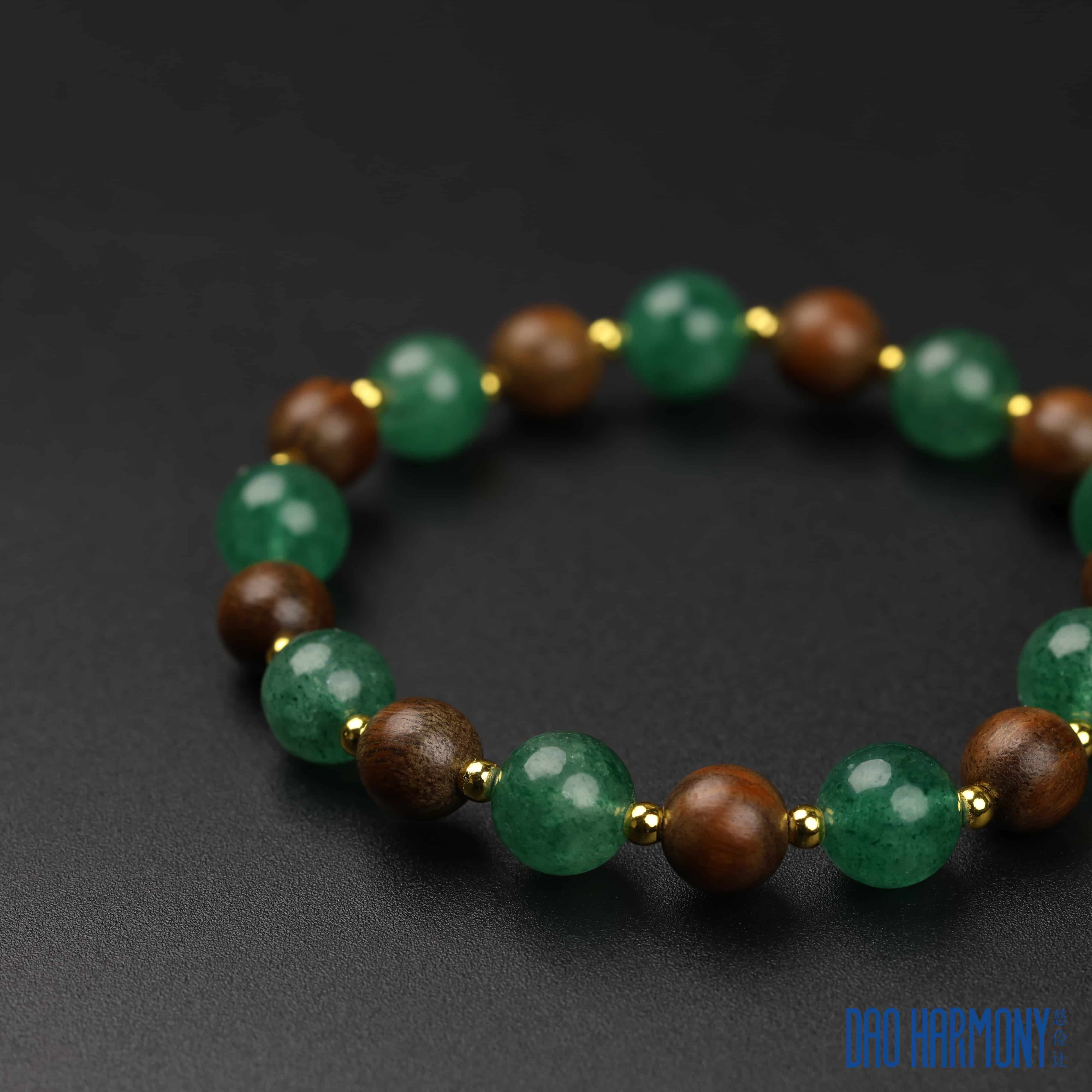 Sandalwood and Green Strawberry Quartz Bracelet