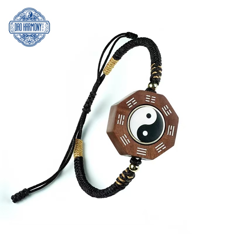 Taoist jujube wood inlaid with silver Tai Chi fortune-transfer bracelet