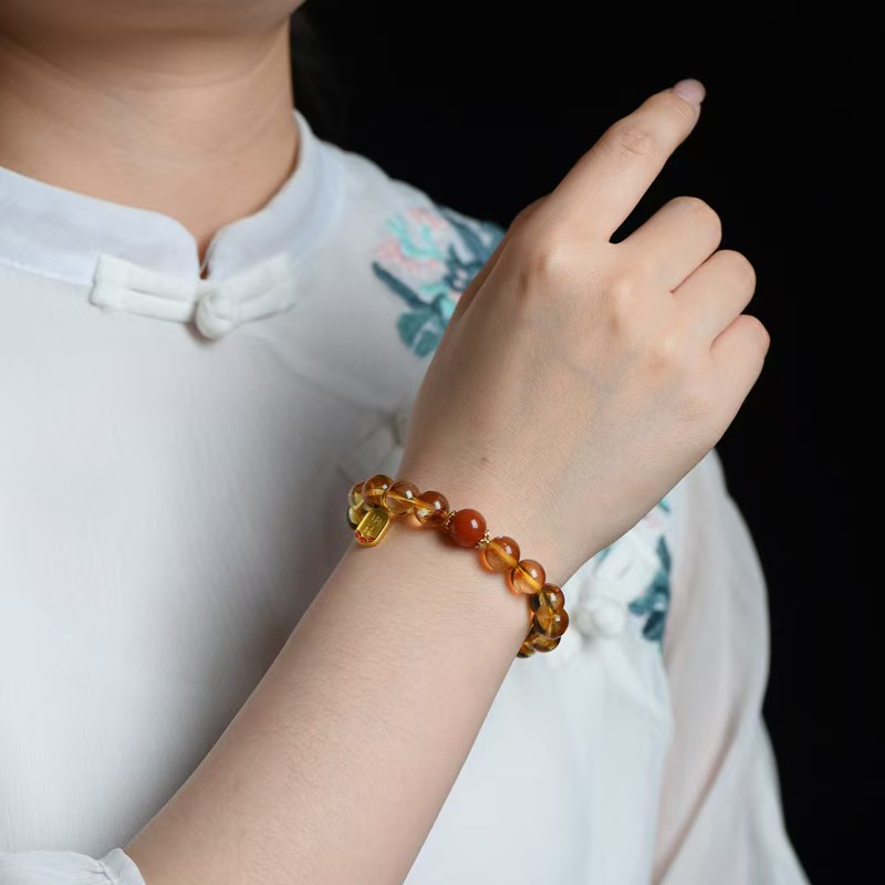 Natural citrine with  nanhong bracelet five elements earth